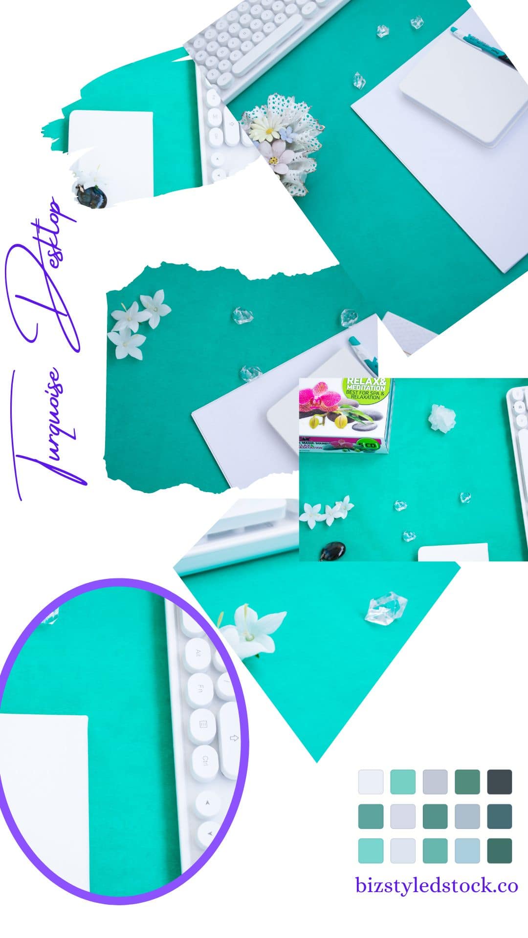 Turquoise flat lay styled stock